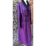A late mid 20th Century Hornes of London gents padded smoking gown in deep purple with faux fur