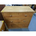 Victorian pine chest, three graduated drawers with bun handles 84cm x 94cm x 51cm, and an early 20th