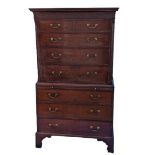 A George III mahogany chest on chest, in the chippendale style, circa 1790, with moulded cornice