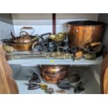 A mixed lot of Victorian and later copper wares to include a twin handled coal bucket, large pot and