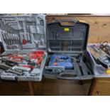 A mixed lot of power and other tools and accessories to include a Wolf electric jig saw 65mm model