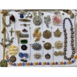 Vintage costume jewellery to include 2 Aurora Borealis necklaces, a micro-mosaic bar brooch,