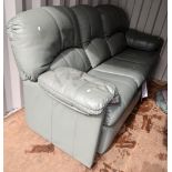 A G-plan green leather three seater sofa together with a pair of matching armchairs Location: