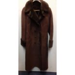 Harrods-A ladies chocolate brown sheepskin coat with faux fur collar and cuffs, 36" chest x 45"
