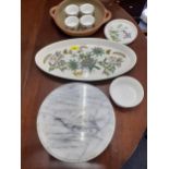 Kitchenware to include a large Portmerion Botanic Garden oval platter, two modern marble Lazy Susans