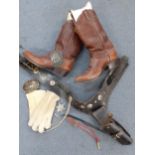 A pair of Dan Post brown leather cowboy boots, size 10.5, together with a cowboy belt and