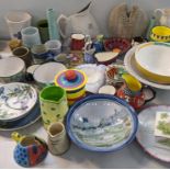 A mixed lot to include Studio pottery items, some with signatures to include Lisa Firer design vases