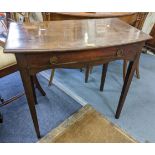 A Georgian mahogany bow fronted side table having a single drawer and on squared tapering legs, 73cm