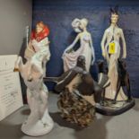 A mixed lot to include a group of figures, Michael Sutty hand painted model of a unicorn, a lady