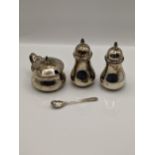 Early 20th century silver condiment set hallmarked London 1958 and London 1957, total weight