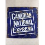 A late 20th century 'Canadian National Express' enamel advertising sign 33cm x 33cm Location: RWB