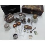 Silver, silver plated items and collectables to include Trench art cigarette lighter, dressing table