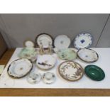 Ceramics to include a pair of French dessert dishes, eight Minton plates, green leaf plates, a