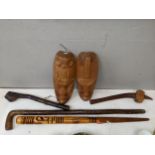 Fiji Lautoka carved wooden artifacts to include clubs, walking sticks and masks and other items