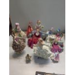 Mixed porcelain figures to include Wedgwood, Dresden, Royal Doulton Afternoon tea, Royal Doulton