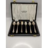 Six silver teaspoons cased hallmarked Birmingham 1959, total weight 44.2g Location: