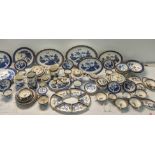 A Booths dinner a tea service in the blue and white, Real Old Willow Pattern to include tureen,