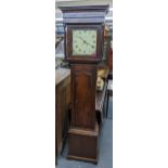 A Georgian oak 30hr longcase clock with painted dial, moulded cornice with pendulum and weights,