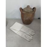 A pair of white leather military gauntlet gloves for bands and parades, drills only, handwritten
