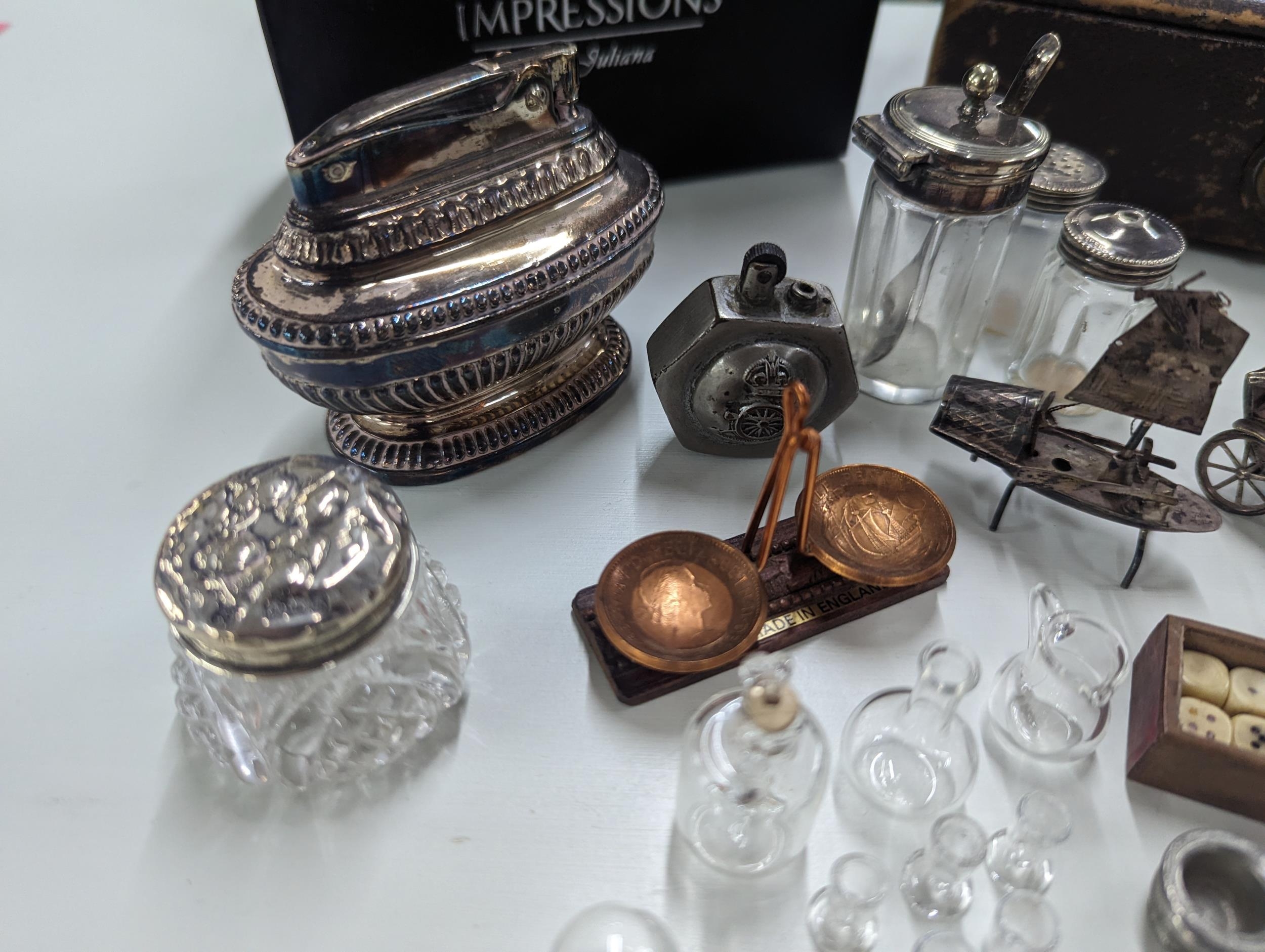 Silver, silver plated items and collectables to include Trench art cigarette lighter, dressing table - Image 5 of 7