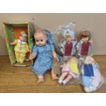 A collection of vintage dolls to include a boxed Toddler Thumbelina (box A/F) along with three