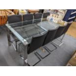 A contemporary Italian rectangular glass topped dining table on chrome supports, 76.5cm h x 200cm w,