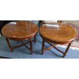 An Edwardian rosewood corner table together with a pair of oval French style occasional tables