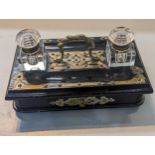 A Victorian ebony and brass mount desk inkwell stand A/F Location: