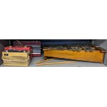 A mixed lot of music related items to include a Glockenspiel together with three Roberts Radios