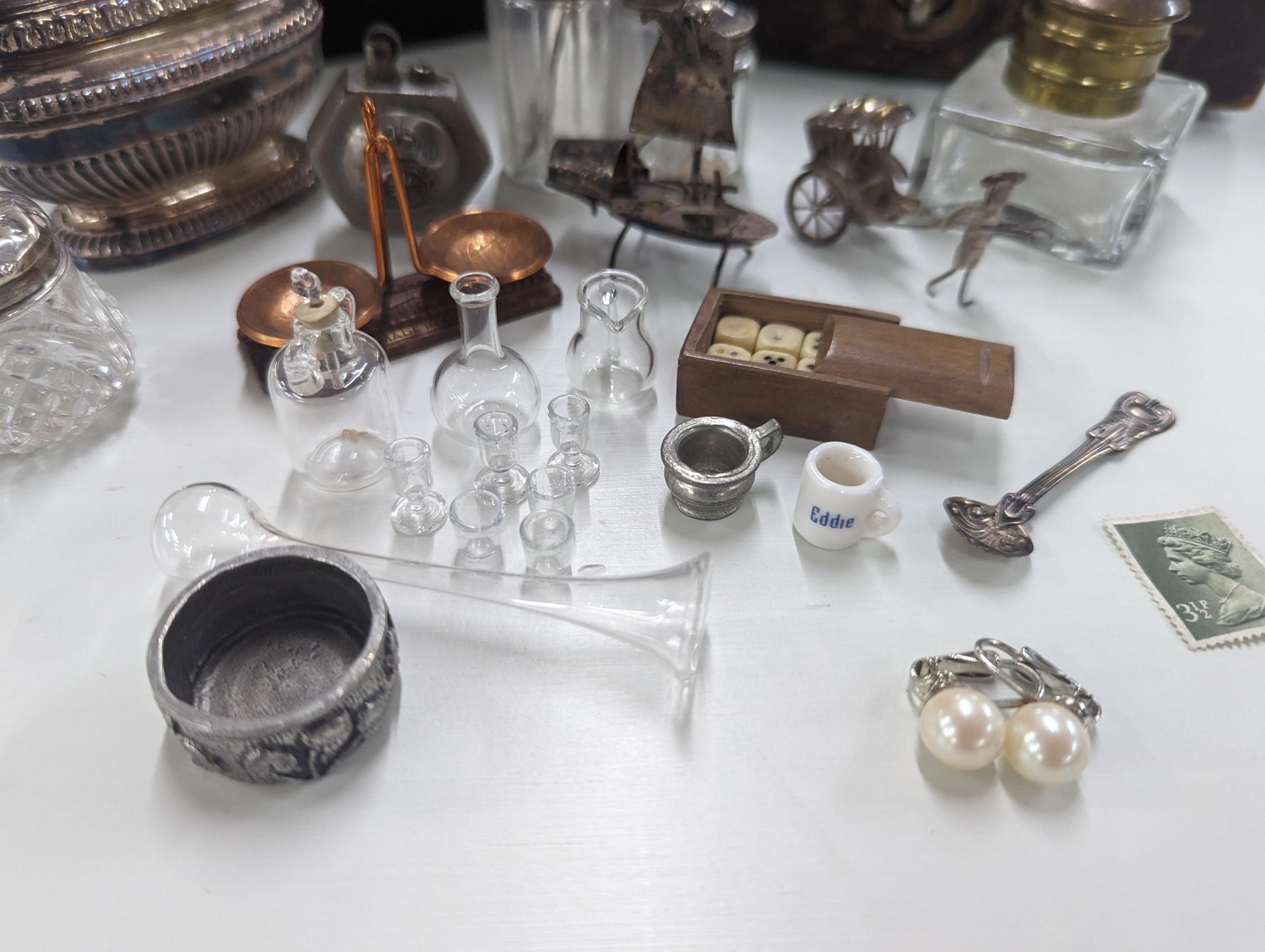 Silver, silver plated items and collectables to include Trench art cigarette lighter, dressing table - Image 6 of 7