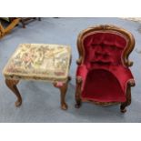A mid 20th century Victorian style child's/dolls chair together with a 1920's walnut tapestry topped