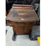 Victorian inlaid walnut Davenport, hinged top with leather inset scriber, four blind and four side