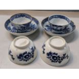 Two late 18th Century Chinese tea bowls and saucers together with 2 English tea bowls.