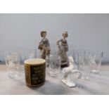 A group of ceramics and glassware to include a set of six tumblers decorated with porcelain of