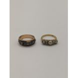 Two yellow metal rings, one set with diamonds A/F along with one set with diamonds and pearls, total