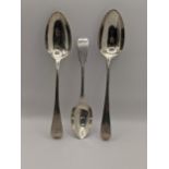 Three silver spoons, one hallmarked London 1839, together with one hallmarked London 1827, and one