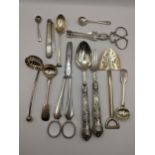 mixed silver and silver plate to include Georgian silver sugar nips and others Location: