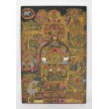 A large Tibetan thangka of Shakyamuni Buddha, possibly late 19th century or later, painted on board,