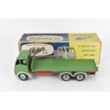 Shackleton tin plate FG Foden clockwork flatbed truck, with green cab and green back, grey mud