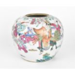 A Chinese Qing dynasty Famille Rose ginger jar, 19th century, with enamelled figural scene depicting