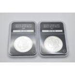 United States of America - Genuine uncirculated Morgan silver dollar 1889 and 1921, in secure