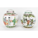 Two Chinese famille verte lidded ginger jars, 20th century, each with figural scene across the