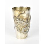A Chinese export silver tall beaker cup by Wang Hing & Co, circa 1900, of tapered form with relief