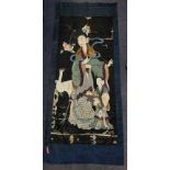 A large Chinese Qing dynasty embroidered silk panel depicting the Queen Mother of the West, with