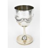 An Edwardian Chinese export silver golf trophy cup by Wang Hing & Co, the body with embossed three-
