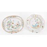 Two Chinese Qianlong period Famille Rose porcelain dishes, 18th century, one oval dish with two