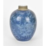 A Chinese Qing dynasty porcelain vase, possibly Kangxi (1662-1722), designed with powder blue