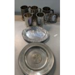 A mixed lot of pewter to include 1981 commemorative plate, together with pewter tankards and