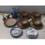 A small collection of Chinse and Japanese ceramics to include a Chinese blue and white double XI