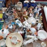 Mixed 20th century household ornaments, figures, models of animals and glassware to include Babycham